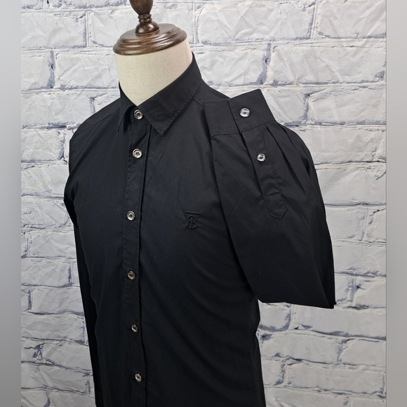 Burberry Men's Black Button Down Shirt TB Monogram Silver Buttons Size XS - Picture 14 of 16